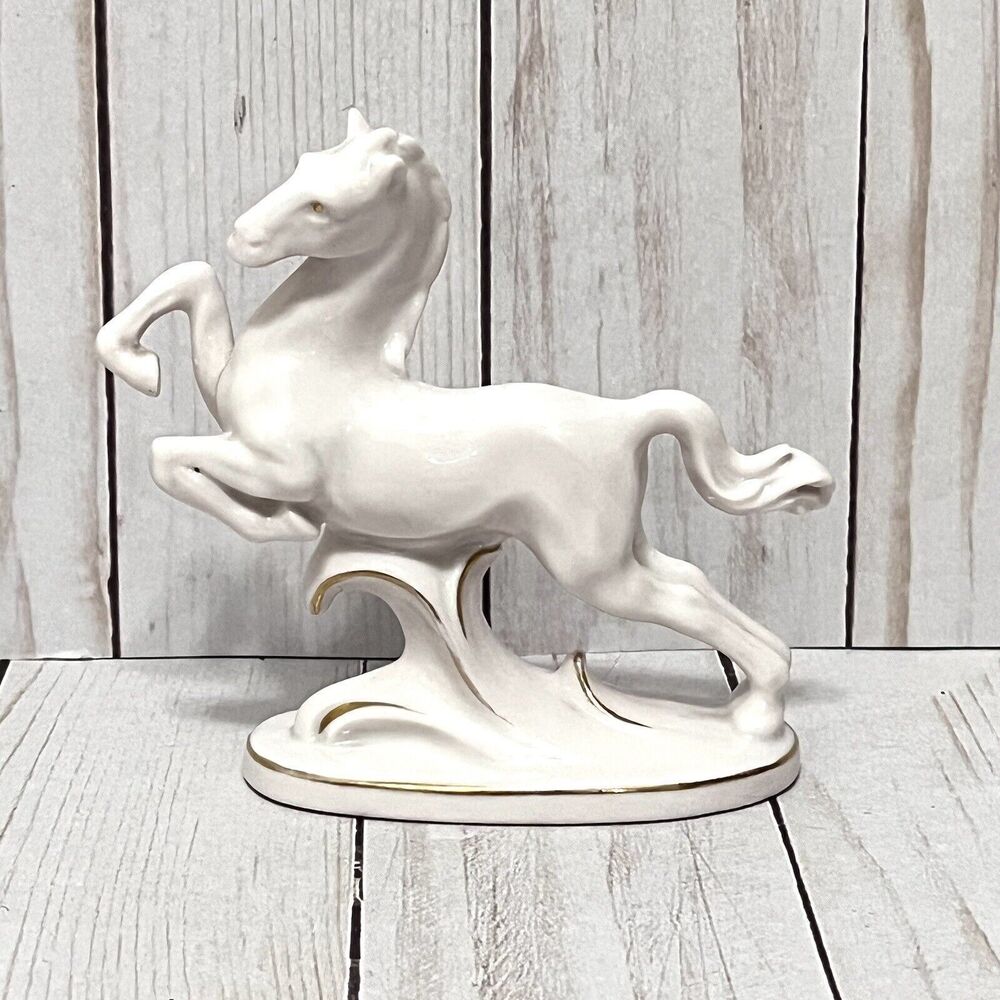 Erphila Germany Established 1886 White Horse With Gold Trim Statue Porcelain